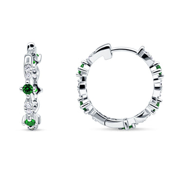 Huggie Hoop Earrings Simulated Green Emerald 925 Sterling Silver Wholesale